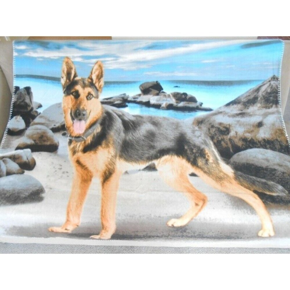New Soft German Shepherd Fleece Throw Gift Blanket Breed Guard Dog Pet Beach NIP